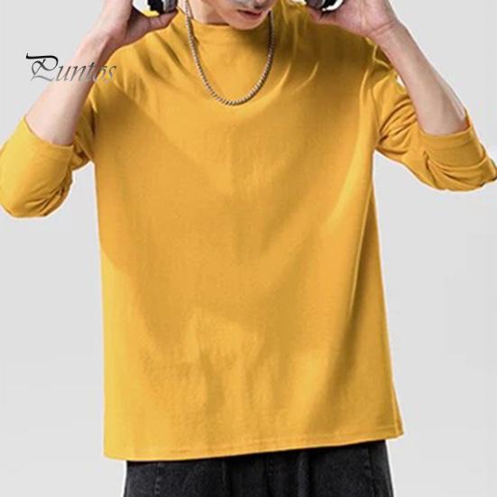 Herrenhemd Rundhals Langarm Weiches Atmungsaktives T-Shirt Einfarbig Lockere Passform Frühling Sommer Casual Tops