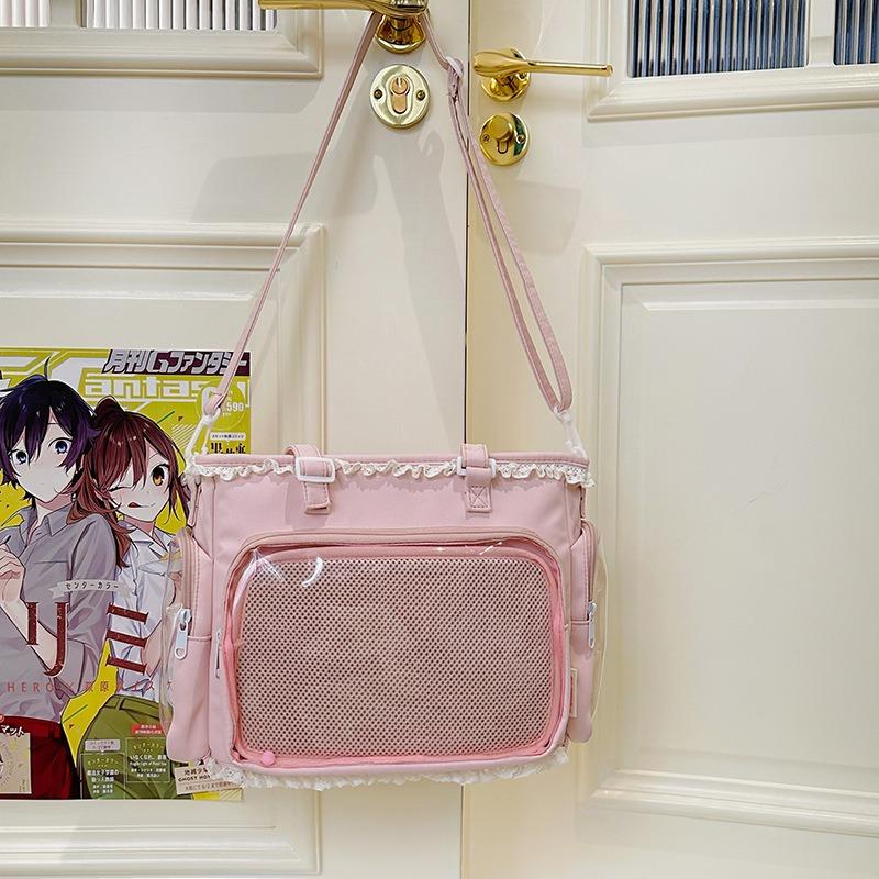 

Сумка кроссбоди для студентки, большая вместимость, прозрачная сумка на плечо, перекладина для батончиков из проса, большая сумка для еды с кружевом и для детских вещей