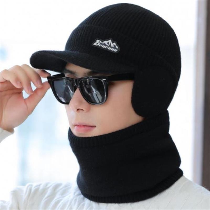 

Мужская зимняя вязаная шапка и толстые наушники с теплым ветрозащитным шарфом для езды на велосипеде на открытом воздухе Hat Only