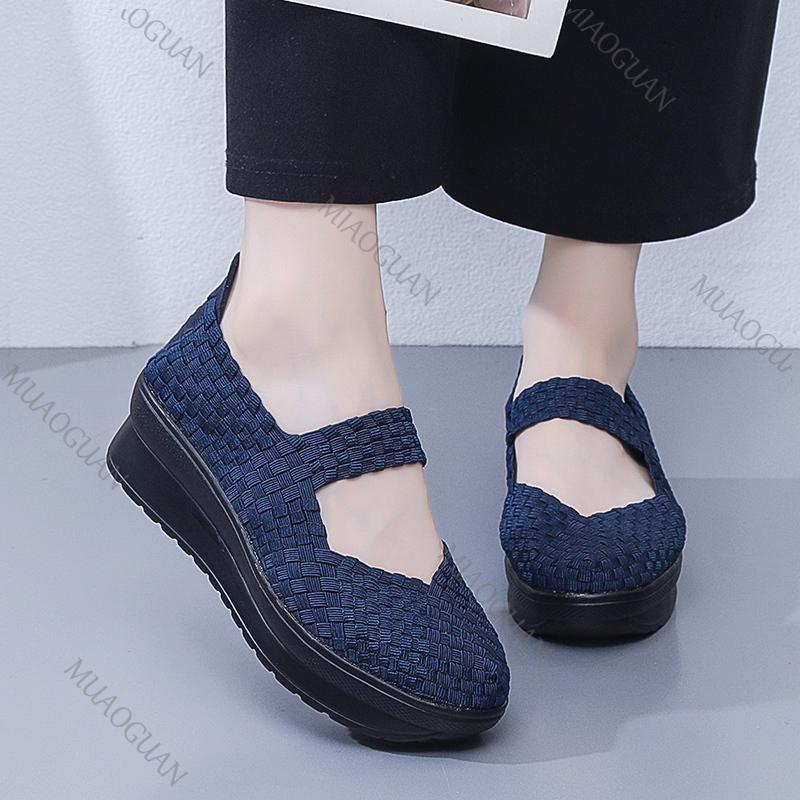Fashion Summer Women Flat Shoes 2025 New Fashion Elastic Band Weave Shoes Breathable Lightweight Women Casual Loafers Zapatos De Mujer