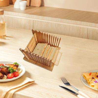 Bamboo Bread Slicer,Loaf Slicer,Compact,Kitchen Baking Accessory Loaf Cutter with Crumb Tray for