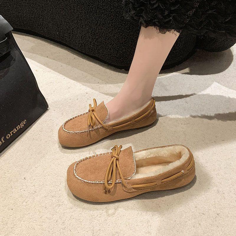 Flat-bottomed Large-size Doudou Shoes Women's 2025 Autumn and Winter New Velvet Warm Cotton Shoes Soft-soled Lazy Pregnant Women Mother Shoes
