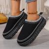 Women’s Slip-On Platform Folk Style Half Boots, Thick Sole, Warm and Comfortable, Wide Size
