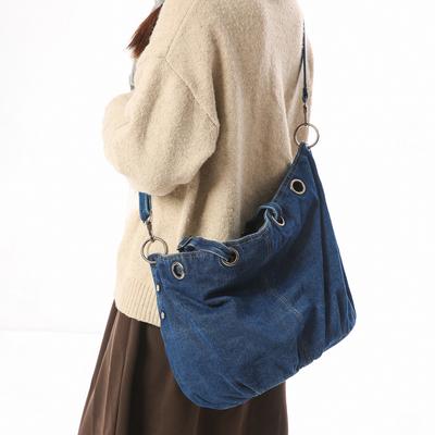 Lässiger Wind Denim Canvas Tragetasche Damen Große Kapazität Student Klasse Pendeln Schulter Umhängetasche