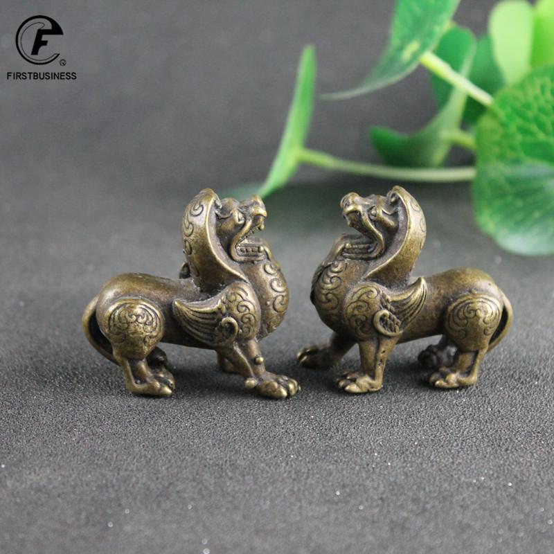 Vintage Brass Lion Miniatures Figurines Ornament Antique Pure Copper Animal Tea Pets Table Desktop Decorations Crafts Accessory