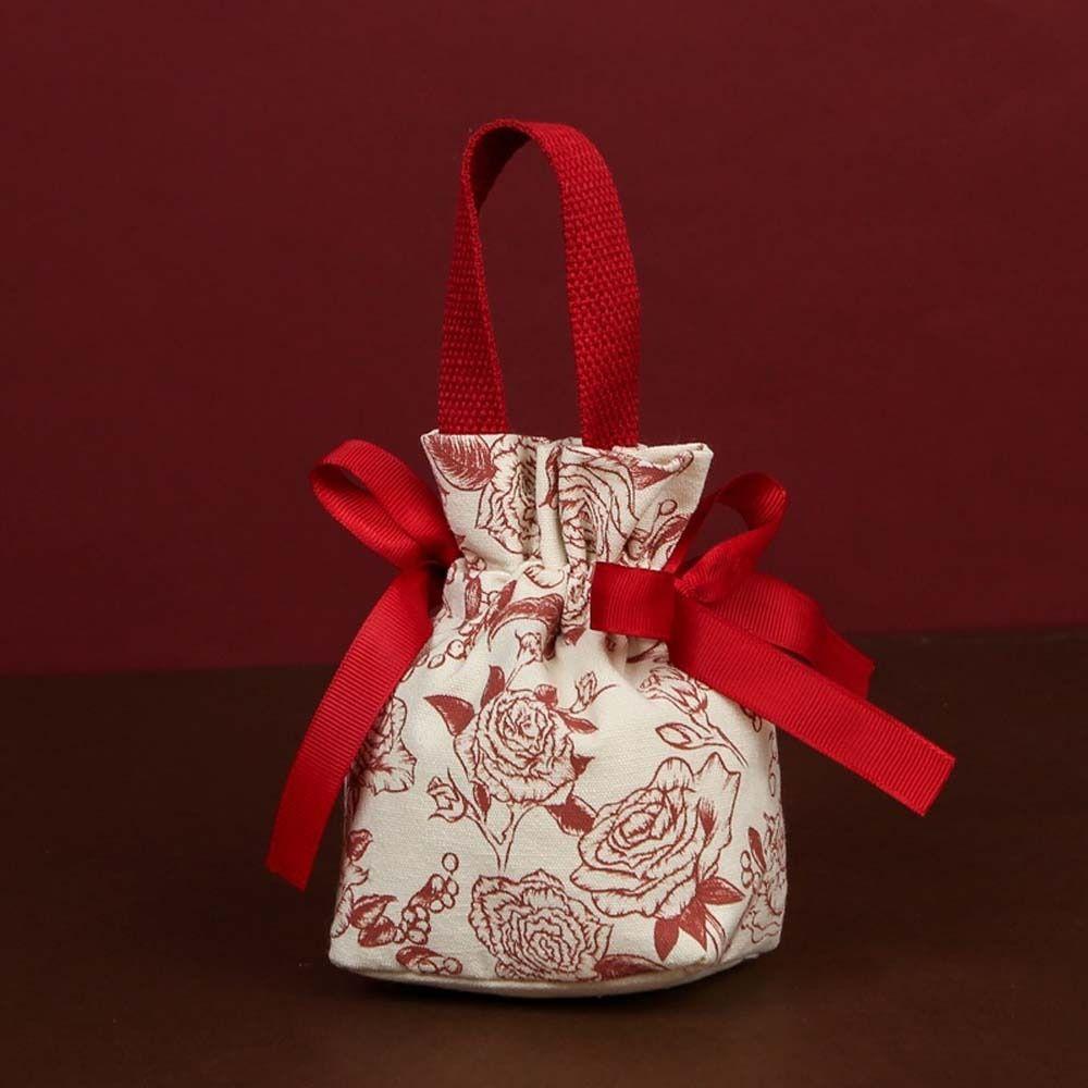 

Letter Small Flower Wrist Bag Large Capacity Festive Sugar Bag Canvas Drawstring Bag Festival E