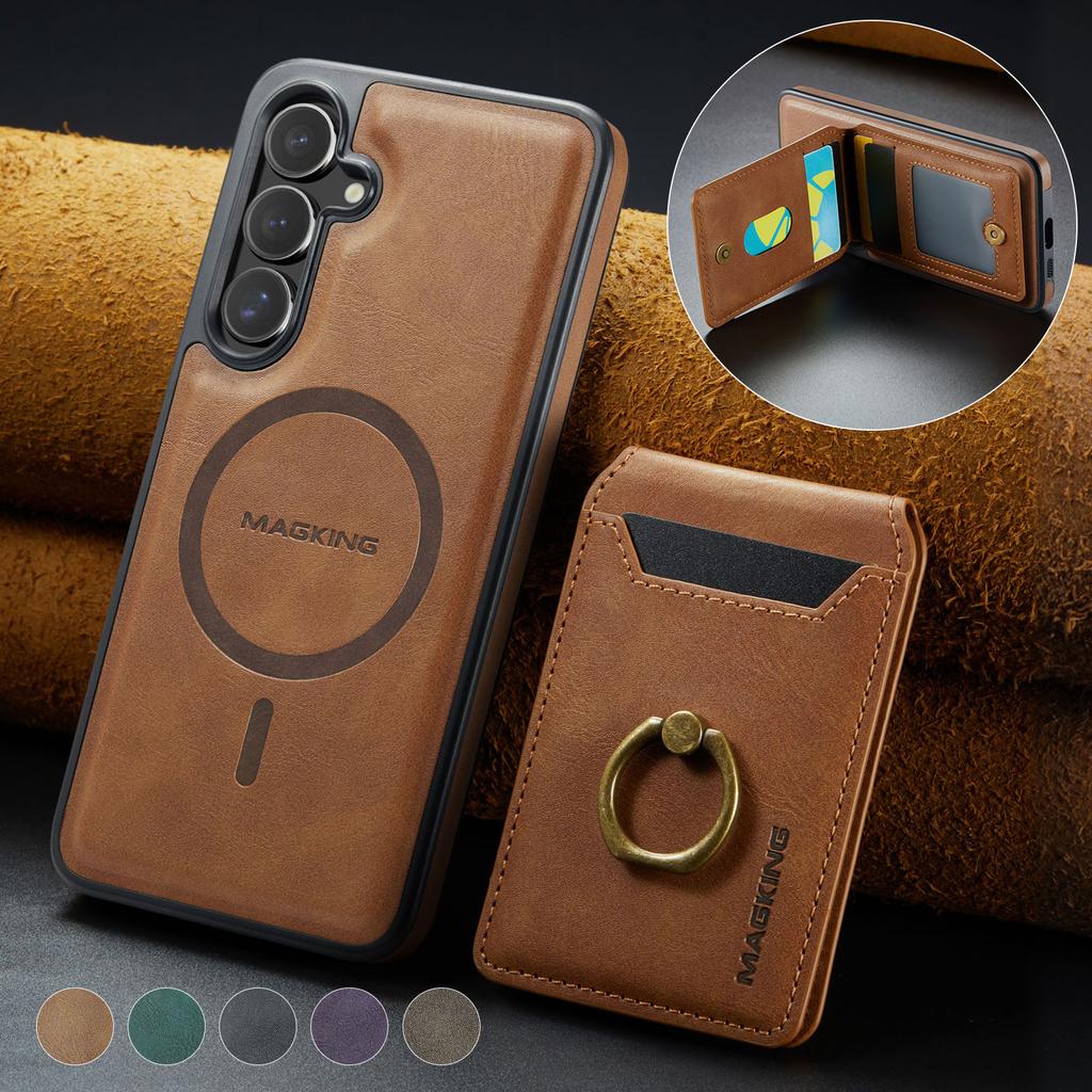 2 in 1 Detachable Cards Solt Leather Phone Case For Samsung S26 Ultra S25 S24 Plus For Magsafe Wireless Charging Wallet Cover