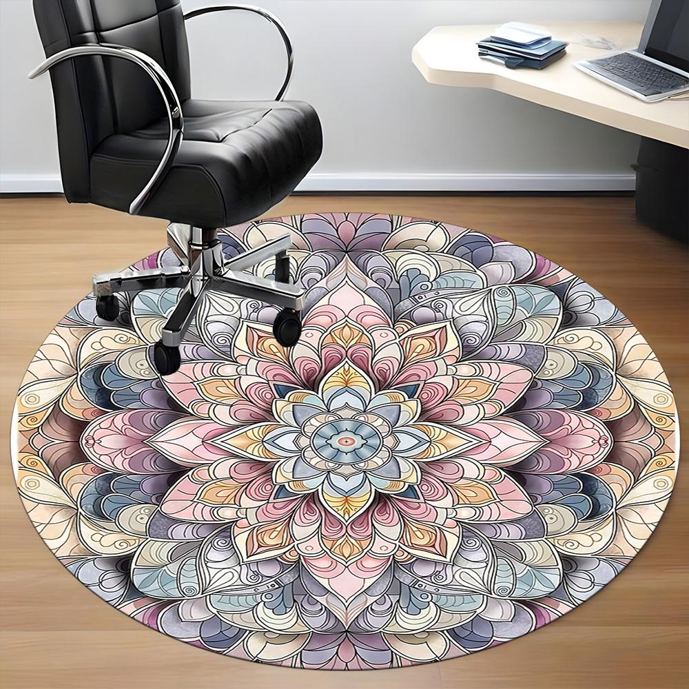 1 st Mandala Mönster Kontor Rund Matta, Halkfri, Mjuk och Slitstark Kontorsmatta för Inredning, Perfekt för Kontor