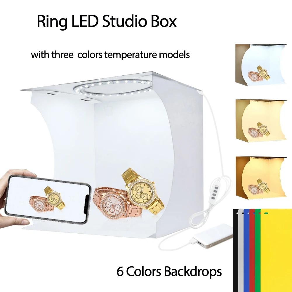 20cm Mini LED Panels Folding Portable Light Photo Lighting Desktop Studio Shooting Tent Box Kit with 2 / 6 Colors Backdrops
