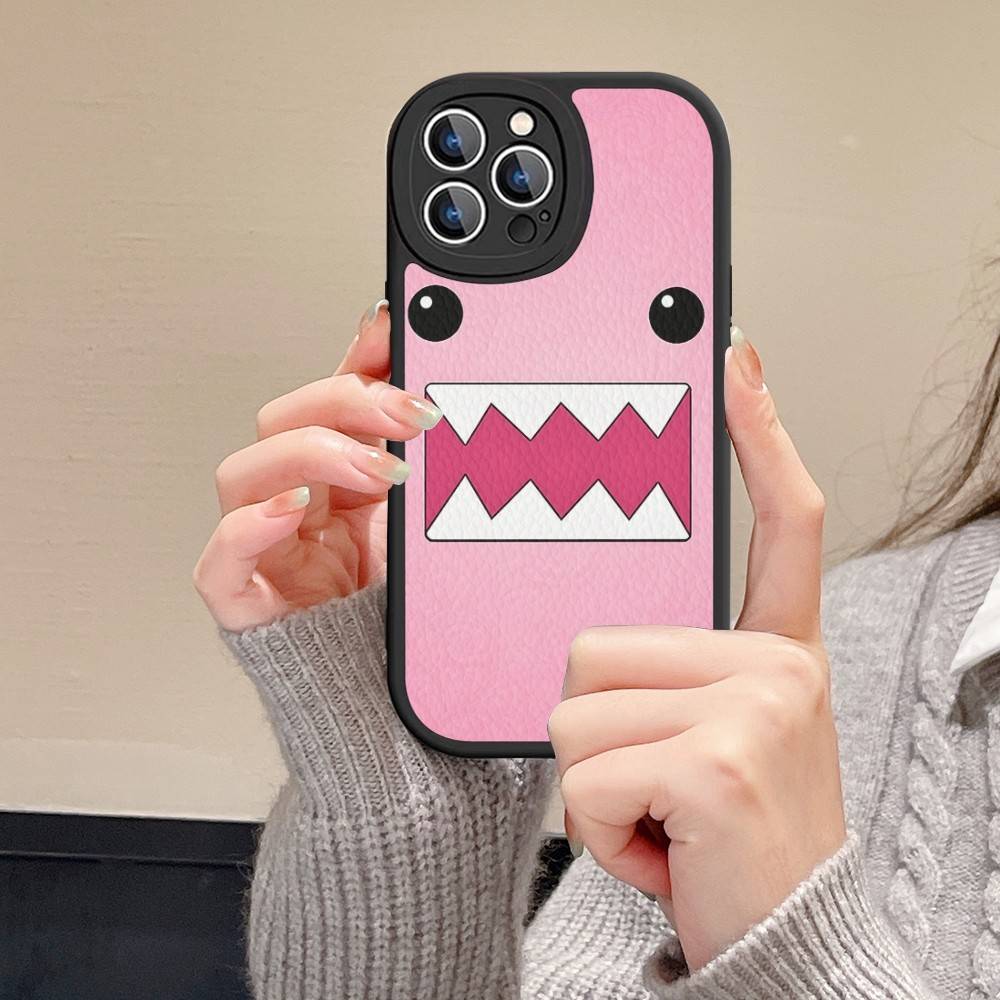 Cute Domo-Kun Phone Case For IPhone 16 15 14 13 12 11 Pro Max Plus Leather Shockproof Cover