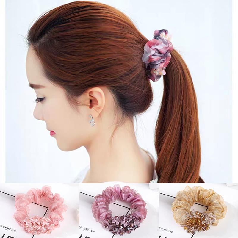 Korean Version of The Organza Hair Band Temperament Headband Female Rubber Band Ponytail Female Hair Accessories Crystal Floral Hair Band