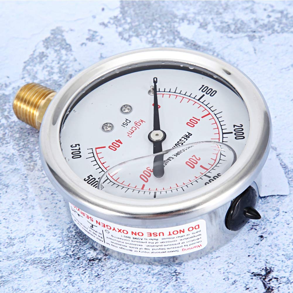 Gorgeri Hydraulic Fluid Filled Fuel Pressure Gauge 0-5000 PSI US Thread