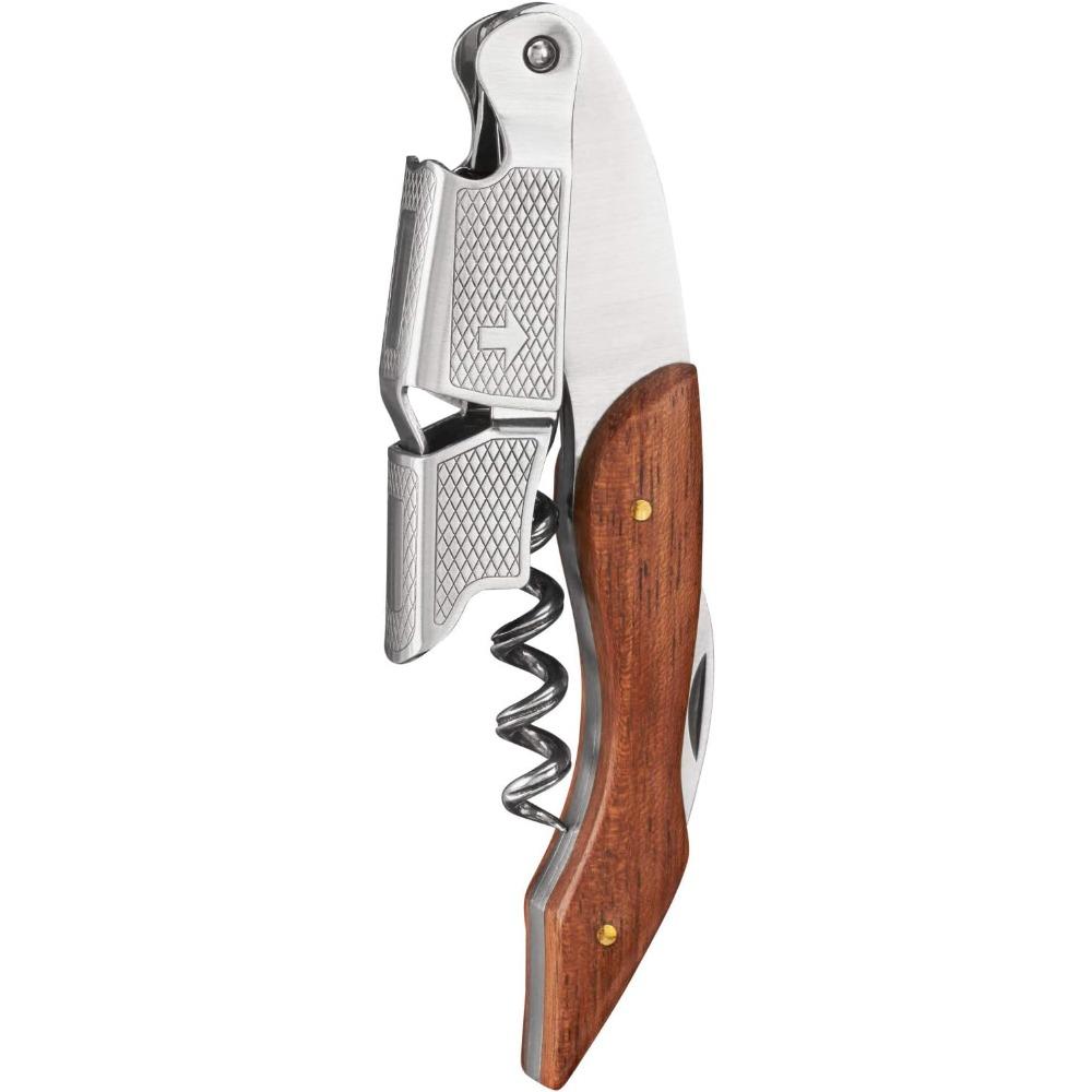 

Durable Stainless Steel & Wood Corkscrew Multifunctional Spring-Loaded Double Lever Sommelier Wine Opener for Travel, Home Bar
