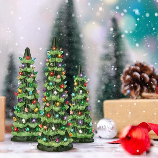 Mini Christmas Tree Figurine with Colorful LED Light Xmas Tree