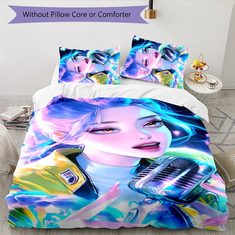 KPOP Hunter 3pcs Bedding Set Duvet Cover Closure Includes 1 Duvet Cover & 2 Pillowcases for All Seasons Bedroom Home Dorm Decor