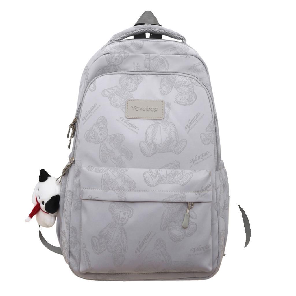 Cartoon Print Cute Bear Unisex Laptop Backpack For College High School Students Waterproof Nylon Material