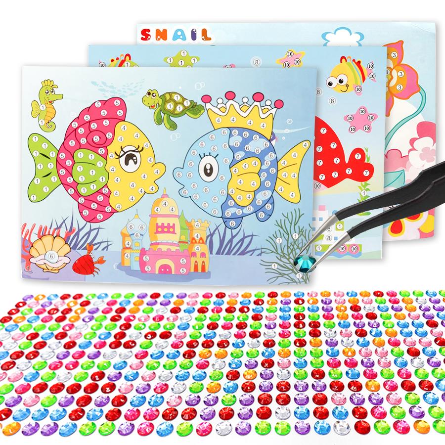 5/8/13pcs Cartoon Painting & Acrylic Crystal Colored Diamond Stickers Handmade DIY Art Birthday Gift Entertainment Supplies XJM