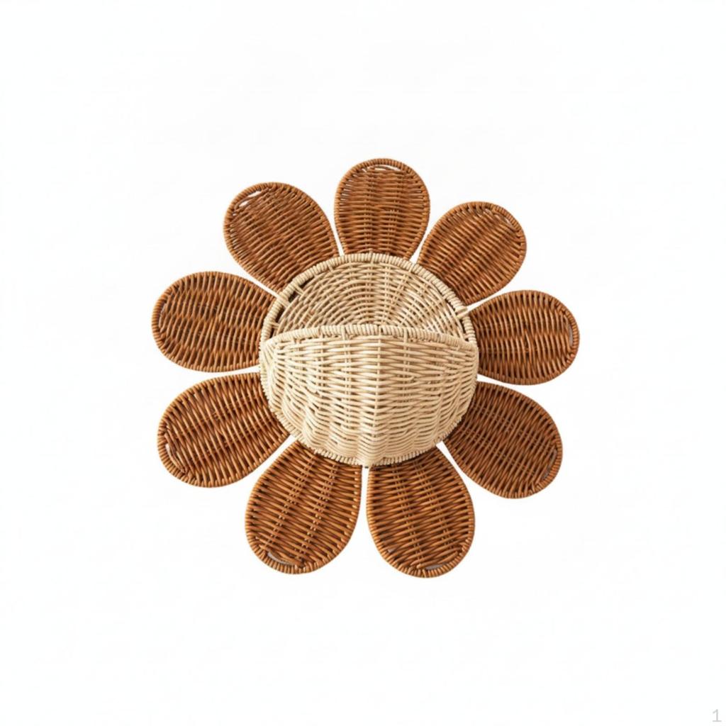 Floral Wall Basket RattanLook Woven with Hanging Hook Decorative Storage Baskets for Home