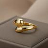 Smooth Double Ball Bead Ladies Open Ring Gold Color Geometric Pair Rings Simple Aesthetic Jewelry Gift.
