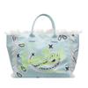 2025 new bag fashion beach large capacity shoulder bag handmade fringed denim printed tote bag