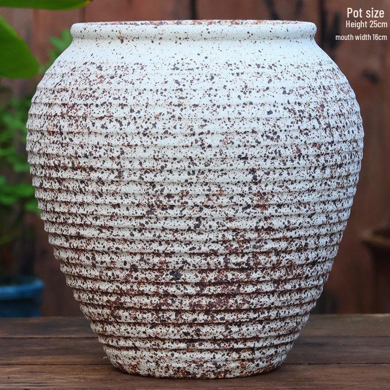 Retro White Coarse Pottery Jar - Large Bougainvillea Bamboo Turtle Back Flower Pot