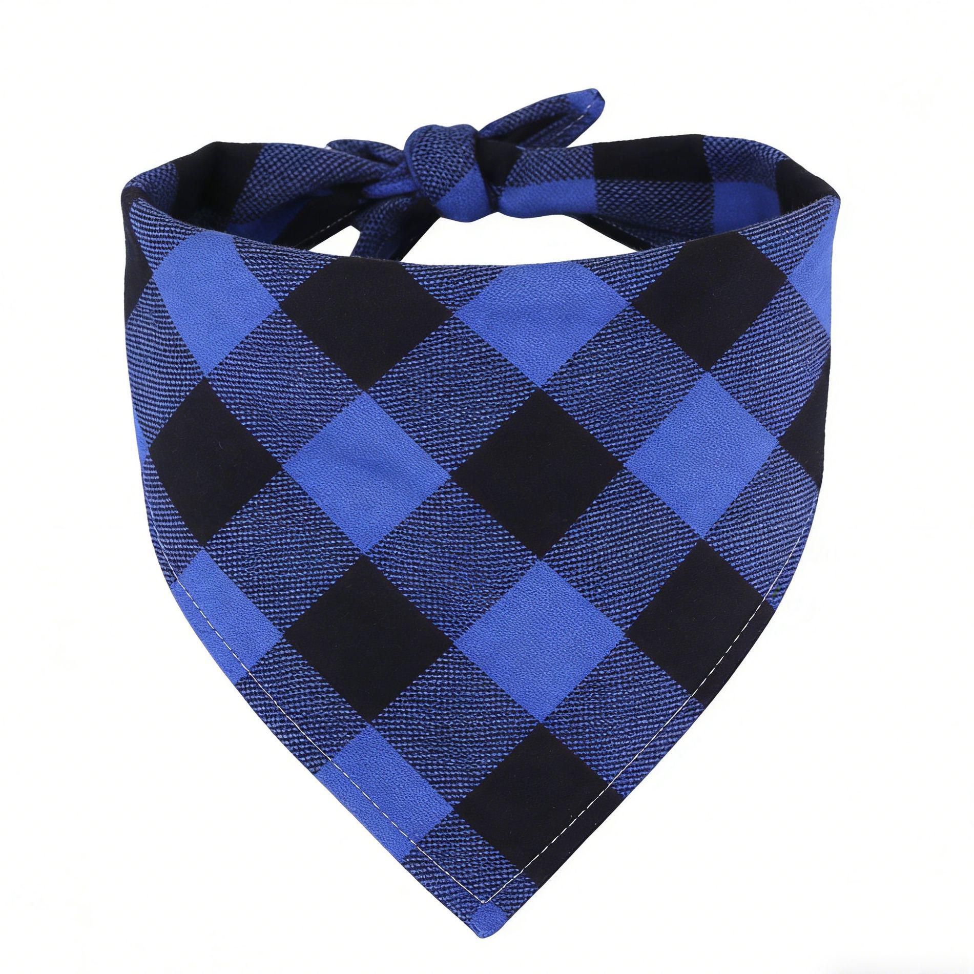 

Personalized Embroidered Plaid Pet Bib - Christmas Birthday Party Cotton Triangle Scarf for Cats and Dogs Small Blank