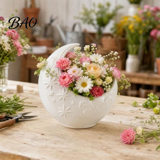 Stern Relief Blumentopf Halbmond Pflanzgefäß, Künstlerischer Pflanzenhalter, Elegante Klassische Farbe für Innen Außen Heimdekoration, Geschenk für Verliebte Rebenstruktur