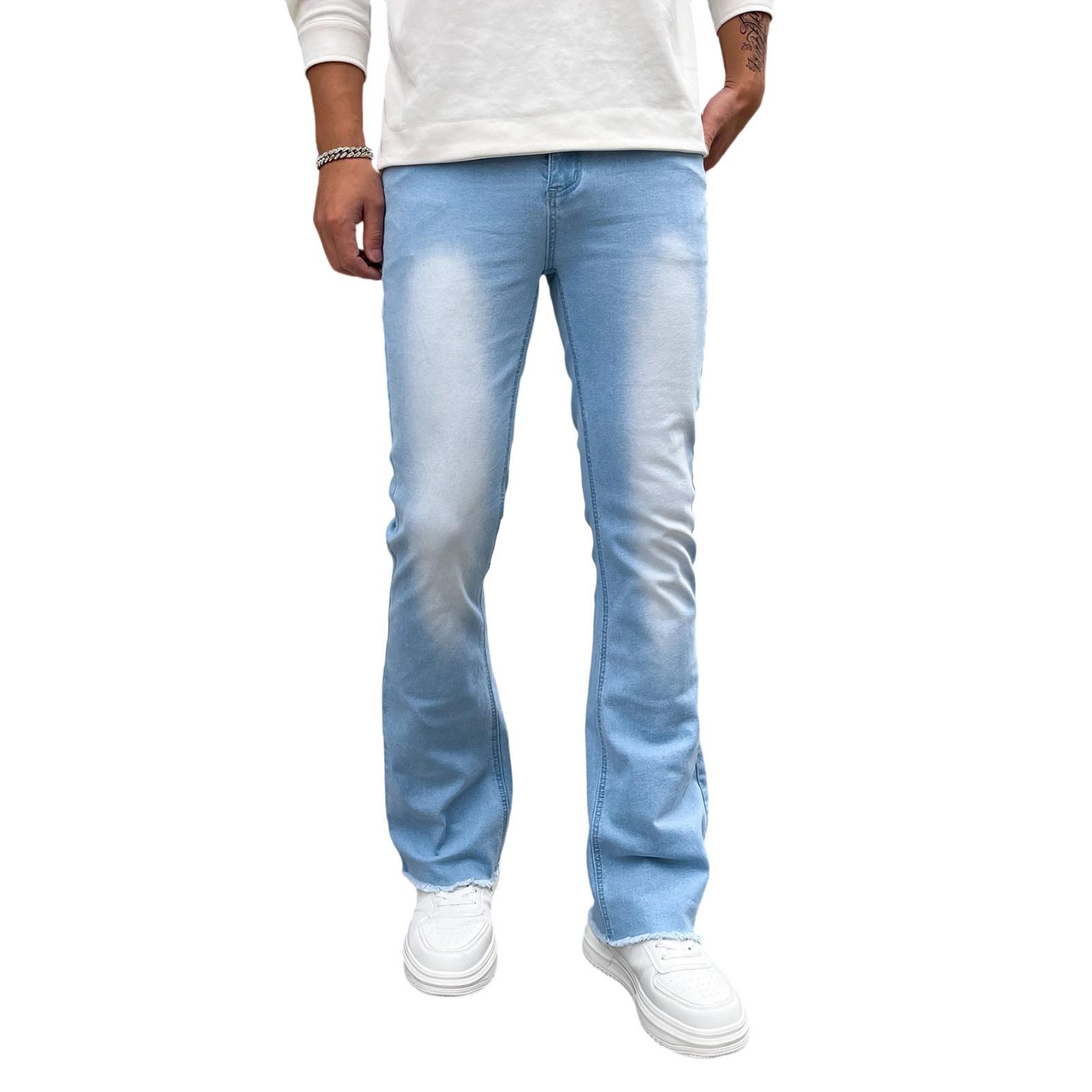 

Мужские повседневные маленькие прямые джинсы, модные широкие брюки, однотонные джинсы XL светло-синий