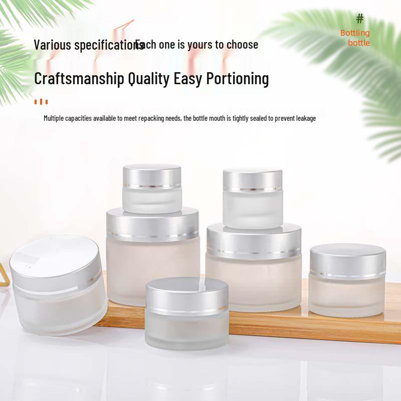 Frosted Glass Jars: 50g Face Cream, 30g Eye Cream, Mask Jar - Refillable Cosmetic Containers.