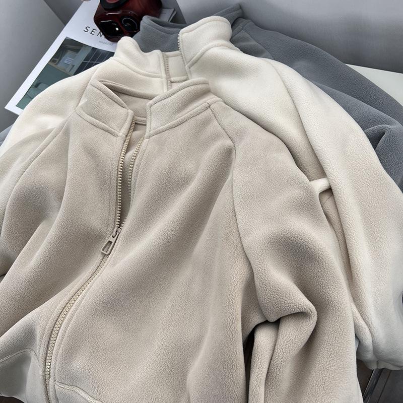 Double-sided Fleece Thermal Stand-up Neck Zipper Sweater Jacket Women's Autumn and Winter Fleece Loose Small Fleece Cardigan