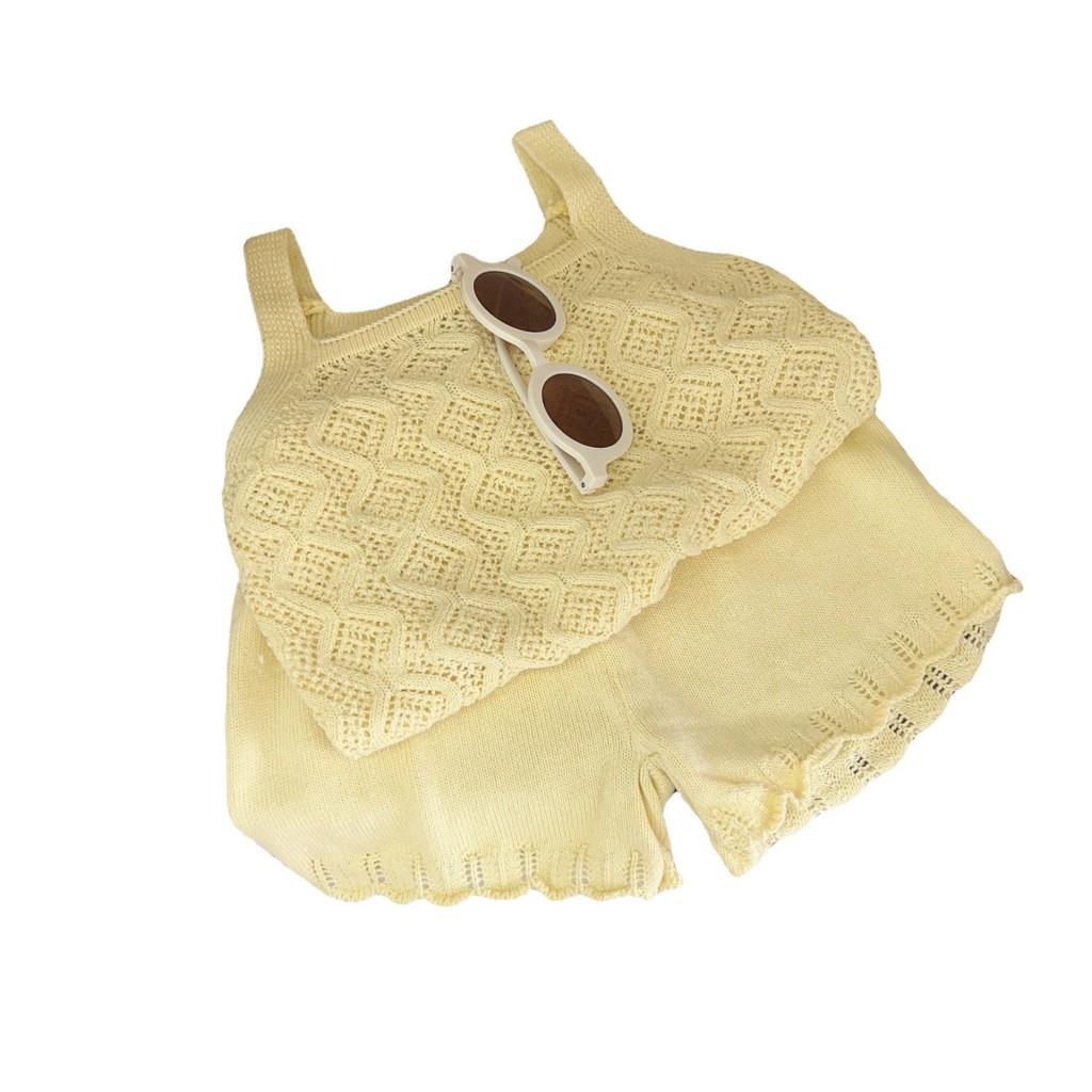 Trendiges Sommer Mädchen Zweiteiler Set mit weichem Baumwoll Tanktop ohne Ärmel und Shorts für Kinder von 3 bis 8 Jahren