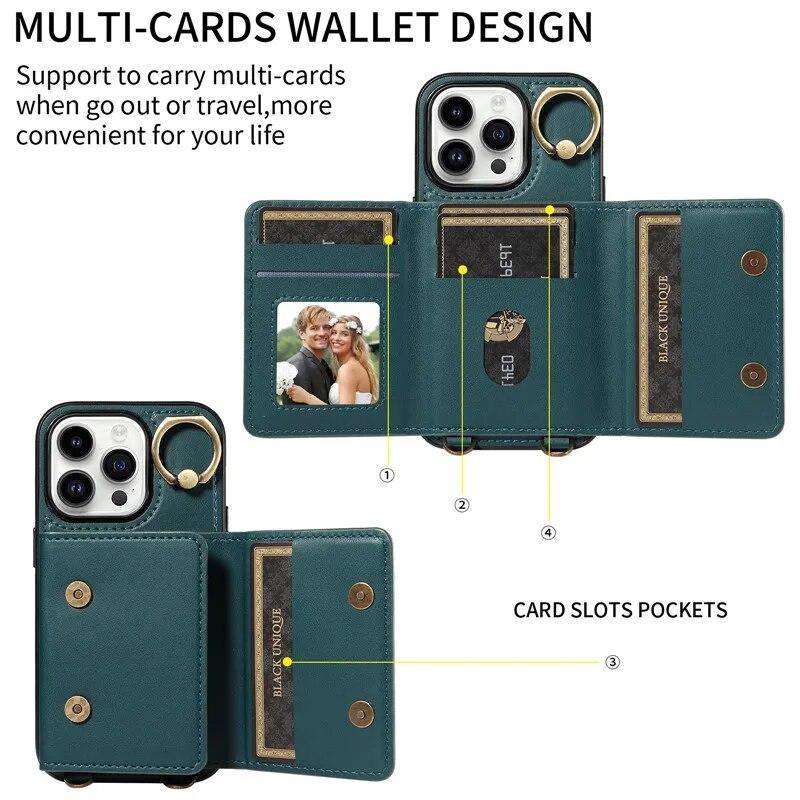 Ring Lanyard Leder Brieftasche Fall für iPhone 15 Pro Max 14 Plus 13 Pro 12 Samsung Galaxy S24 Ultra S23 S22 21 FE A25 A15 A54 A34 A14 Flip Telefon Abdeckung