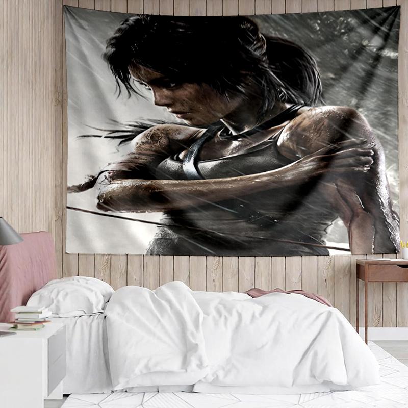 Tomb Raider Print Tapestry, Backdrop, Easy Setup, Ideal for Bedroom, Office & Living Room, with Aesthetic Wall Hanging Decor.