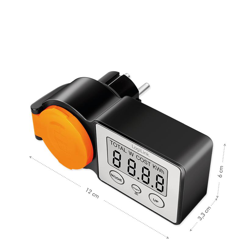 LogiLink IP44 LCD 3600 W CEE 7/3 + 7/7 Outdoor Socket with Energy Meter Black