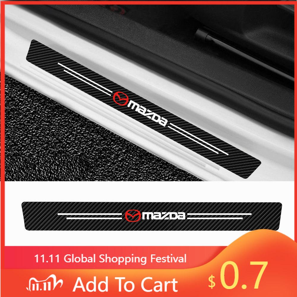 2025 Hot 4pcs/set Carbon Fiber Leather Car Door Sill Anti-Scratch Decorative Sticker For Mazda 3 Axela CX5 CX3 CX4 CX30 Demio RX