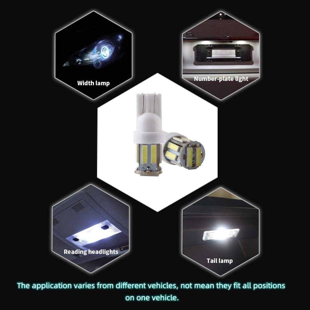 Grandview T10 194 168 921 W5W White LED Interior Lights Bulb Car Replacement Lights Truck License Plate Front Rear Sidemarker Light Dome Map LED