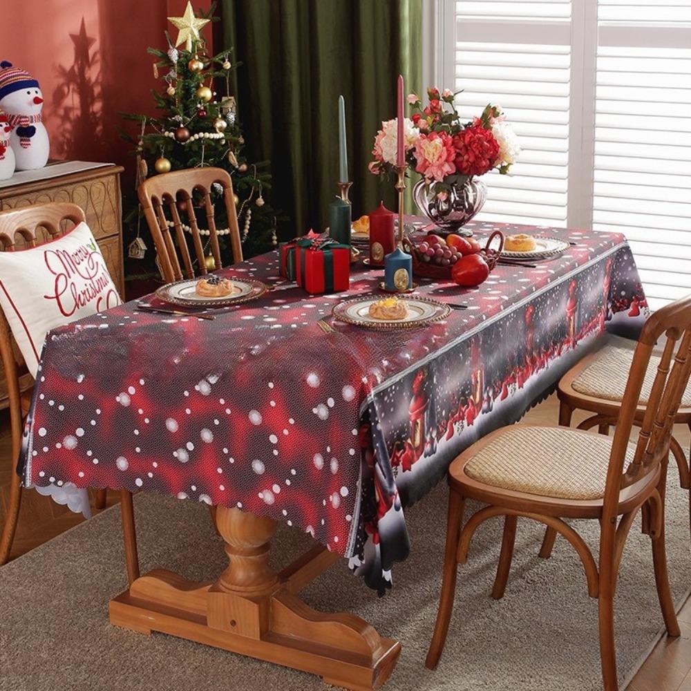 Christmas Tablecloth Waterproof Printed Fabric Holiday Dining Table Cover for Festive Decor