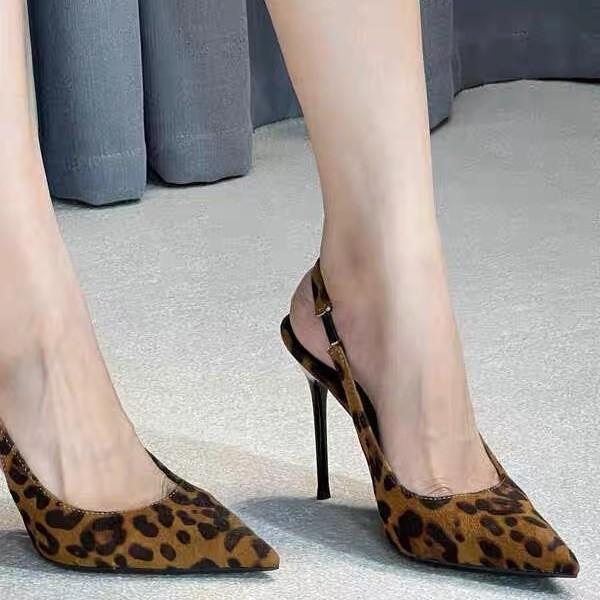 [Spot] Sexy Leopard Print Single Shoes Thin Heels High Heels Women's 2025 Spring and Autumn New Shallow Mouth Empty Bag Head Fashion