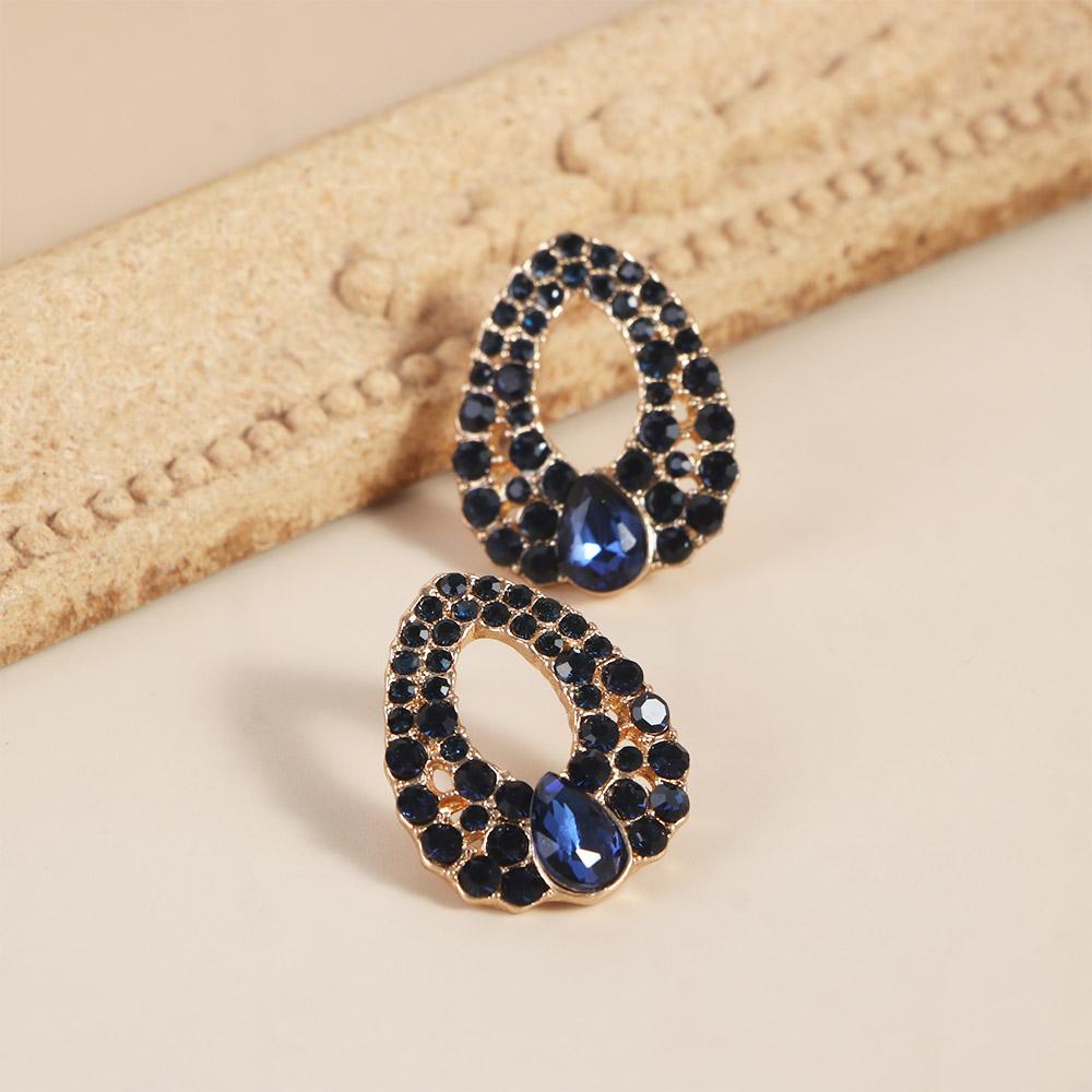 Crystal 1 Pair Elegant Women Vintage Style Fashion Blue Rhinestone Dangle Ear Stud Earrings Jewelry