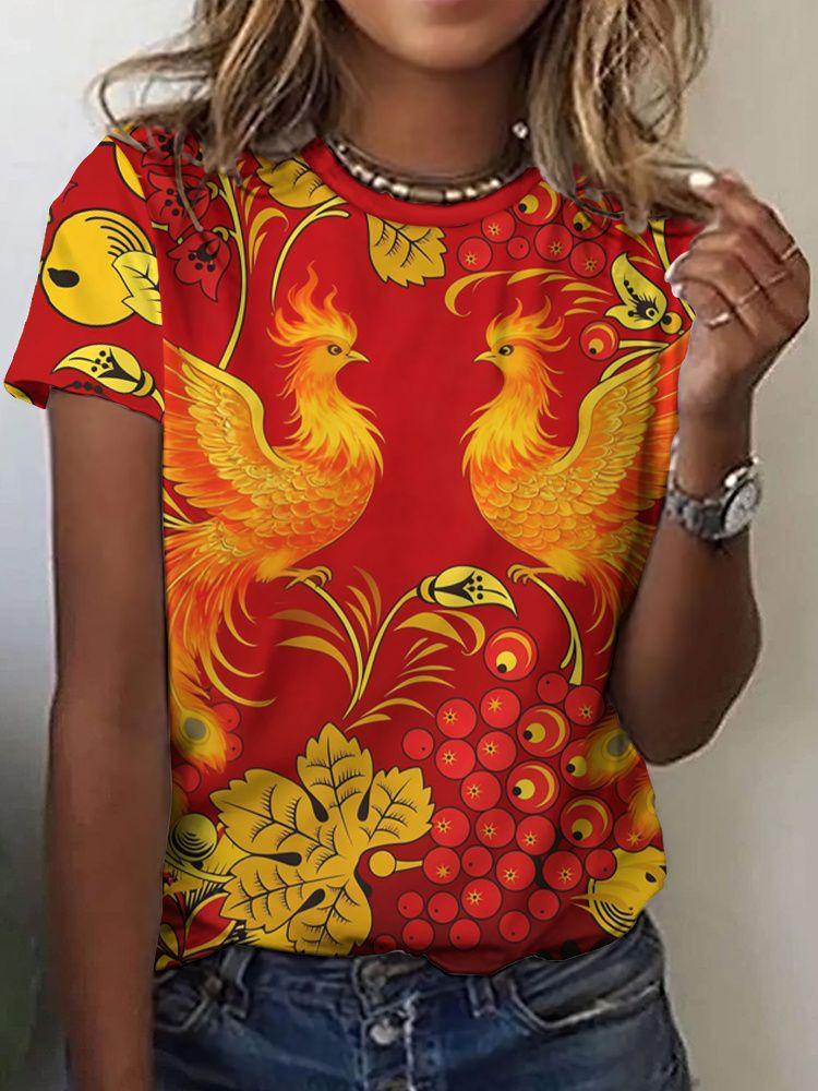 Summer Ethnic Floral 3D Print T-Shirts Women's Streetwear Round Neck Short Sleeve T Shirt Tees Harajuku Y2K Tops Female Clothing