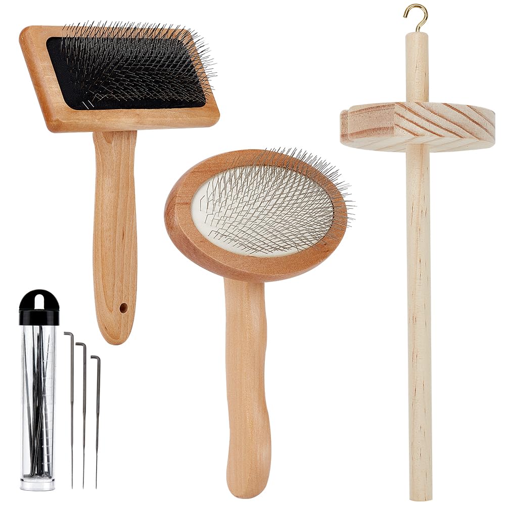 

BENECREAT Wool Felting Kit with Wooden Wool Felting Needle Tool with Drop and Pet Comb for DIY Felting Wool Projects 4-Piece Carder, Brush, Needles,