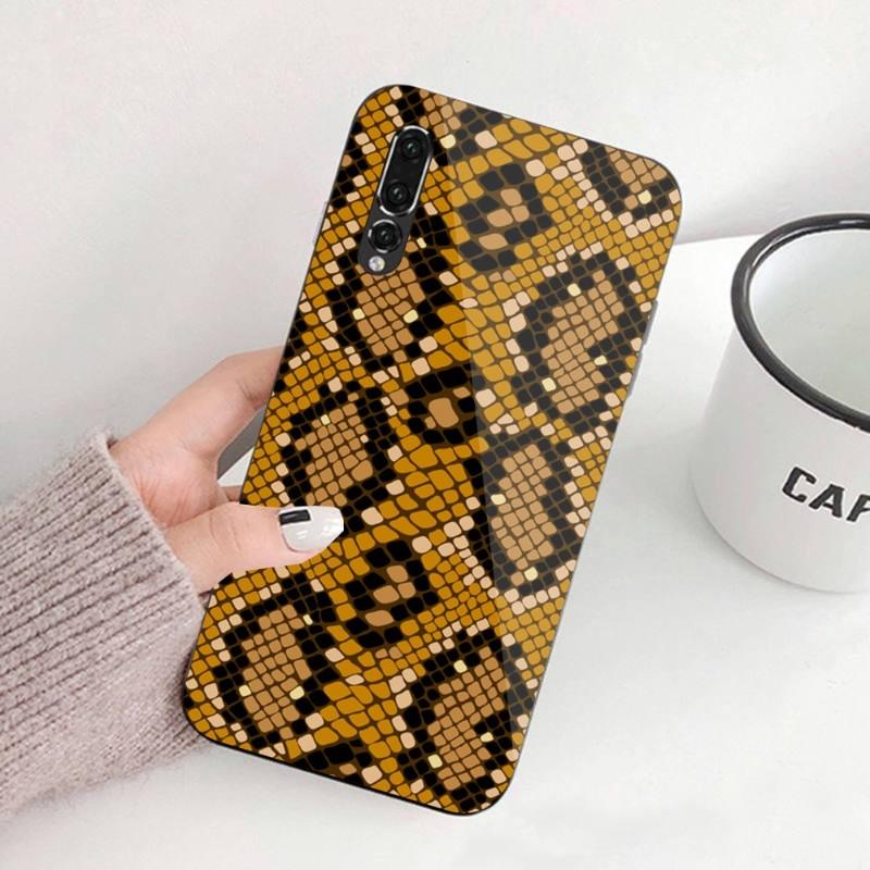 Pouzdro na telefon Snake Skin pro Huawei P50 P40 P30 P20 Pro Mate 40 30 20 Pro Nova 9 8 7 PC Skleněný kryt telefonu