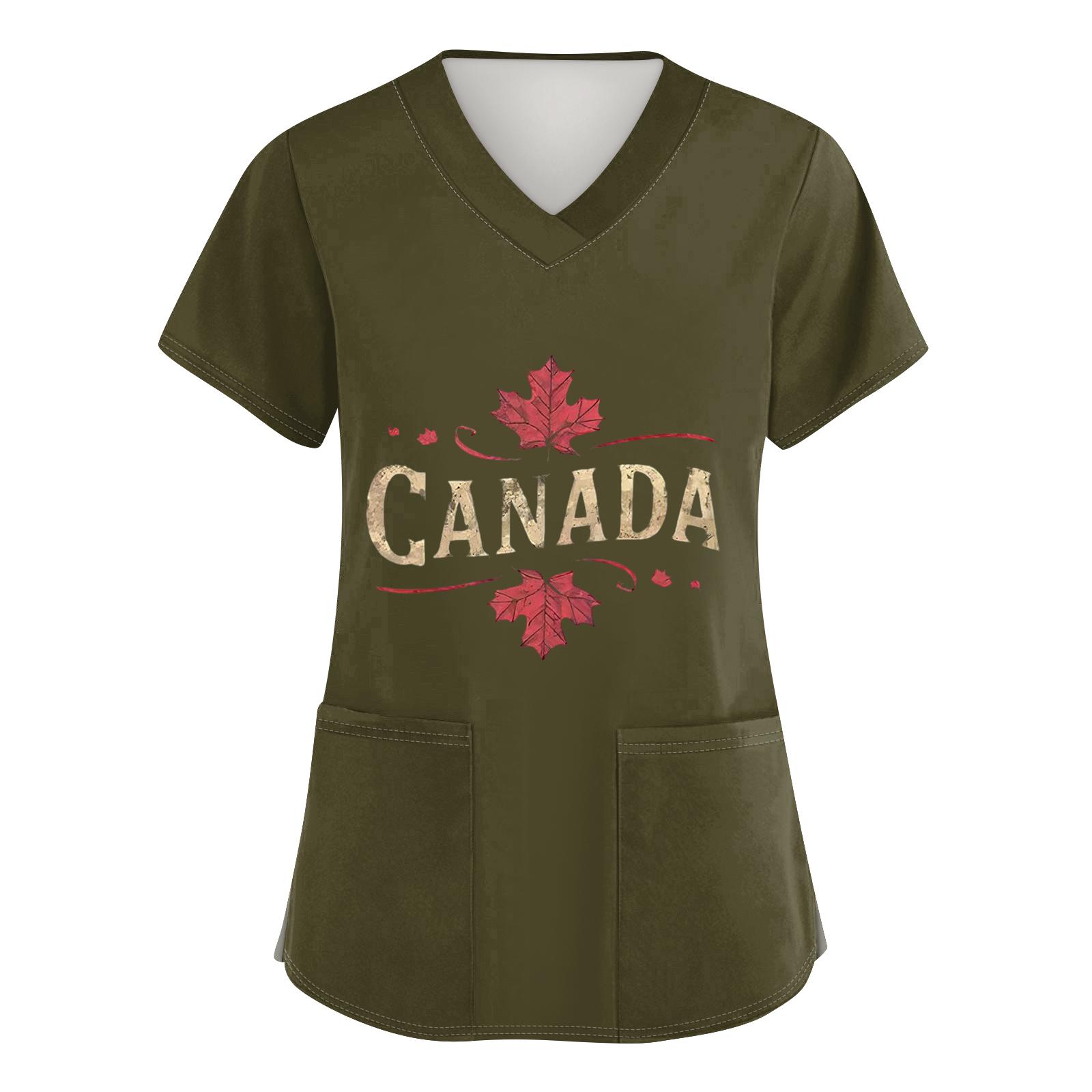 

Женские модные топы с короткими рукавами и V-образным вырезом с принтом, рабочие футболки с карманами M