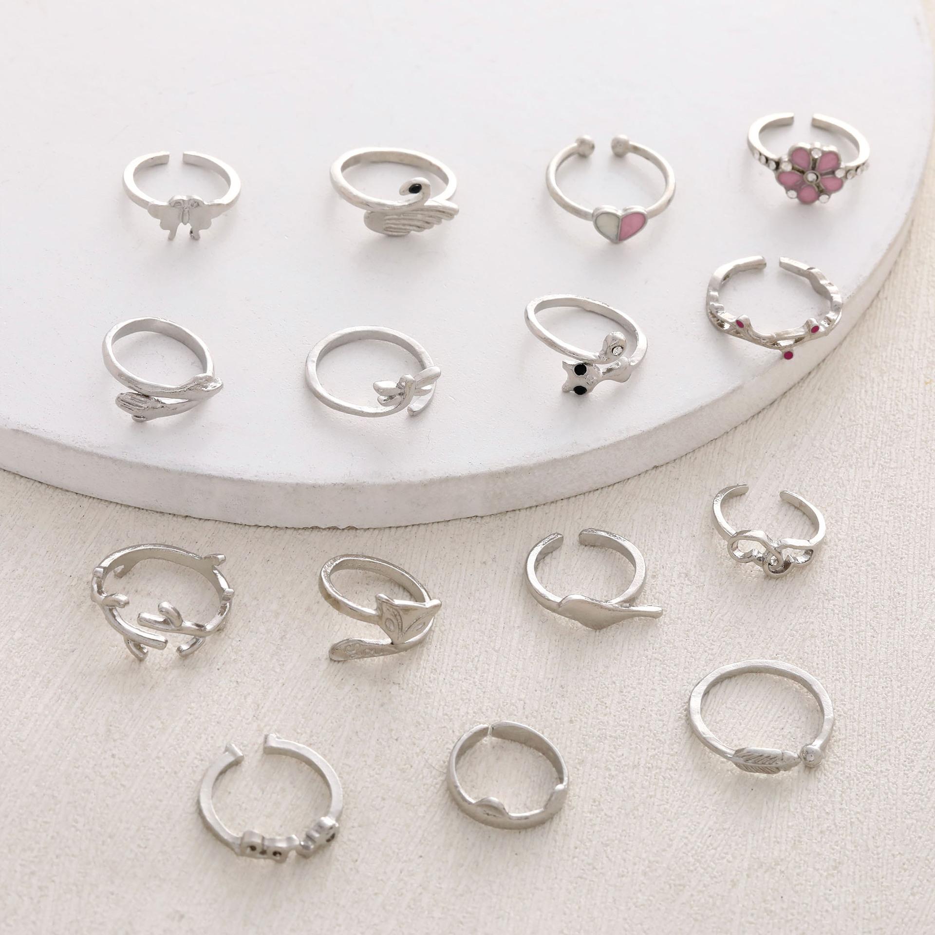 

Combination Personalized Foot Ring, Dragonfly Butterfly Love Flower 15-Piece Set Open Foot Decoration