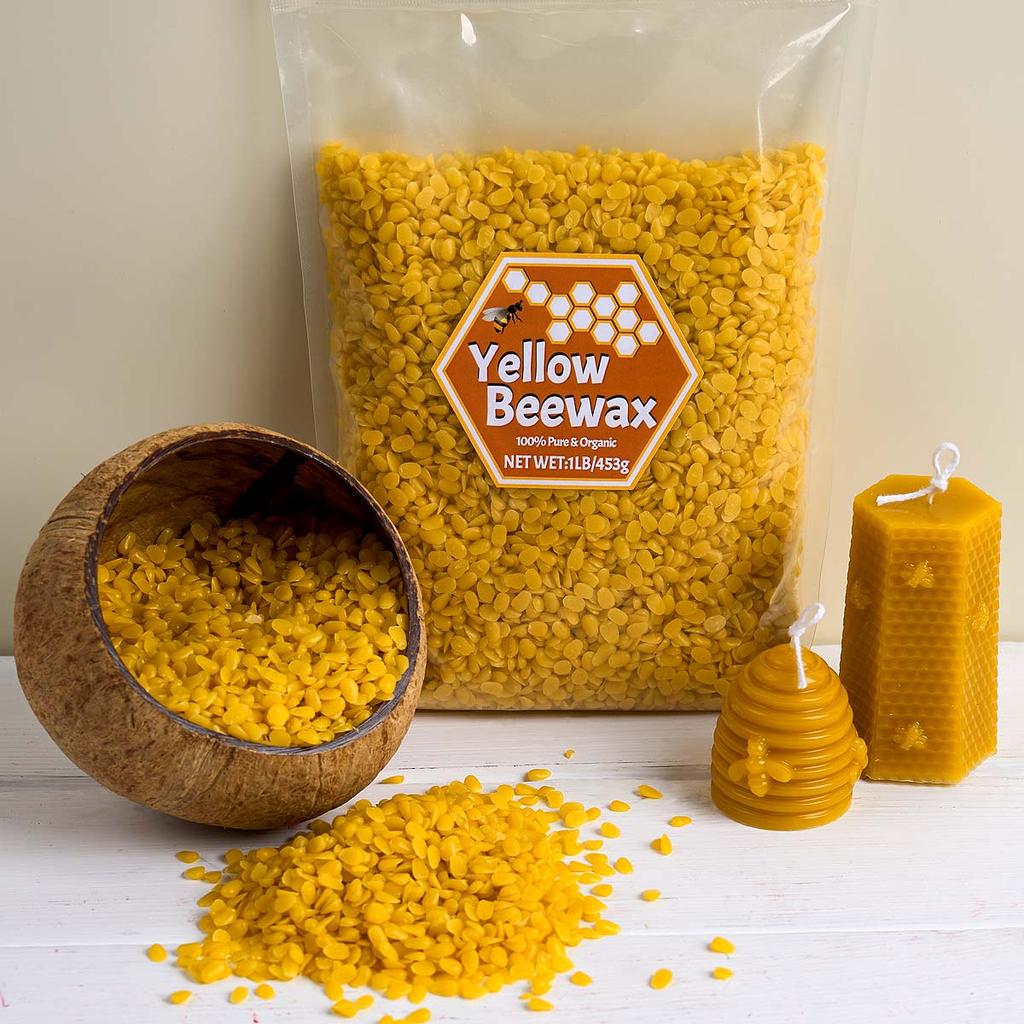 1LB Cera d'api Gialla e Bianca Naturale Pura Granulare Materiale per Candele Profumate Fai da Te Cera di Soia Stoppini Senza Fumo Forniture per Artigianato