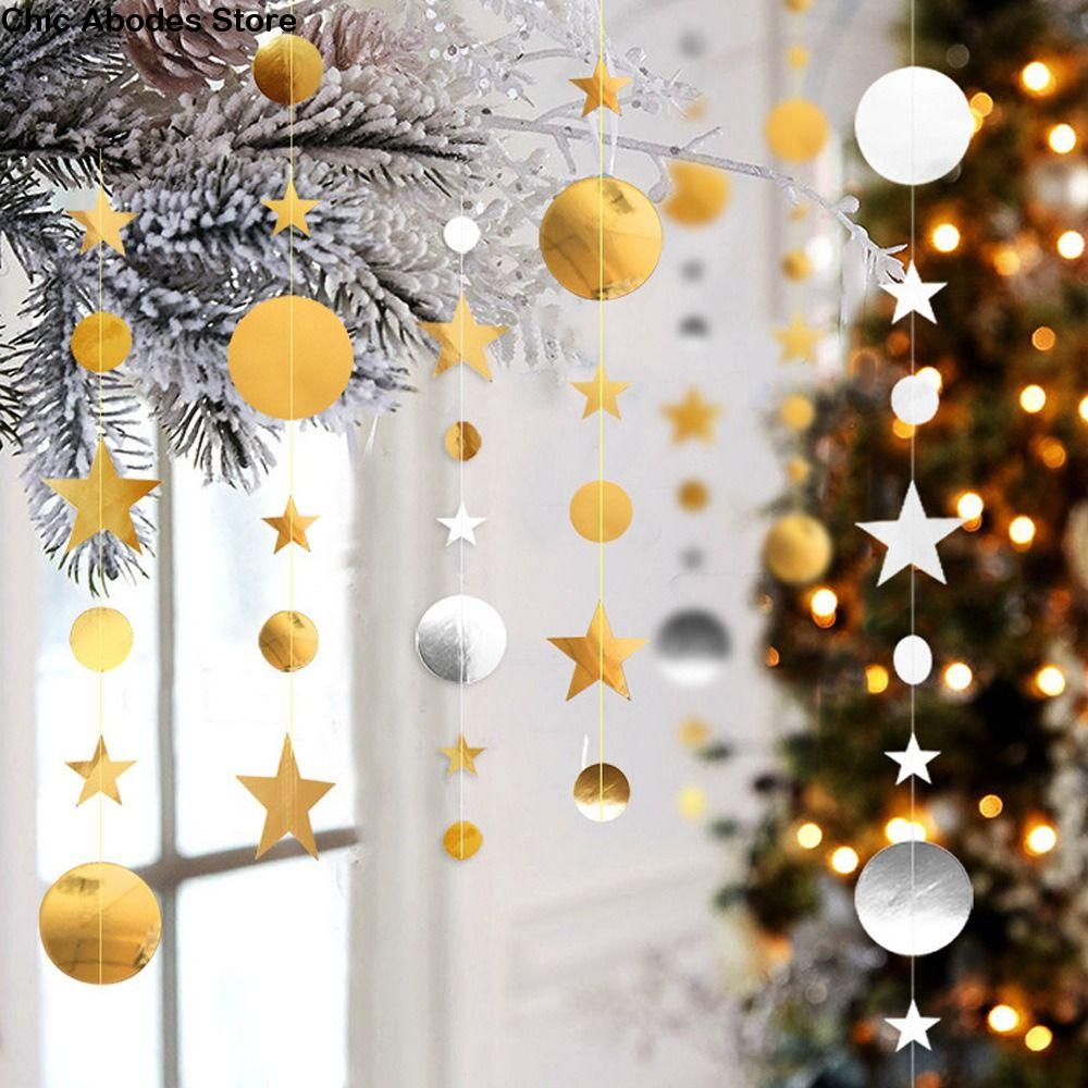 

Golden Circle Dot Star Garland Banner DIY Decoration Sequin Glitter Star Circle Paper Garland 4m Party Hanging Decoration золотой