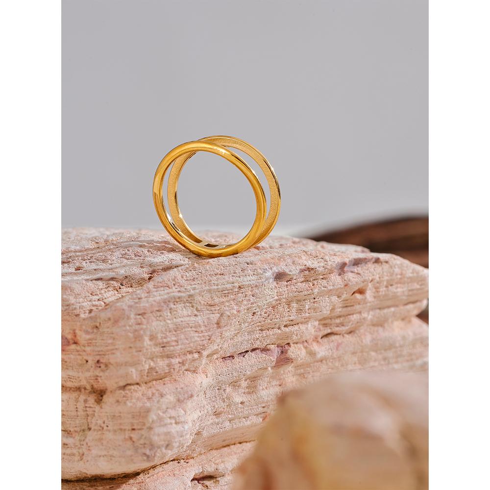 Eetit Minimalist Stainless Steel Metal Thin Double Round Ring Women Prevent Allergy Statement Summer Fashion Jewelry 2024 Gift