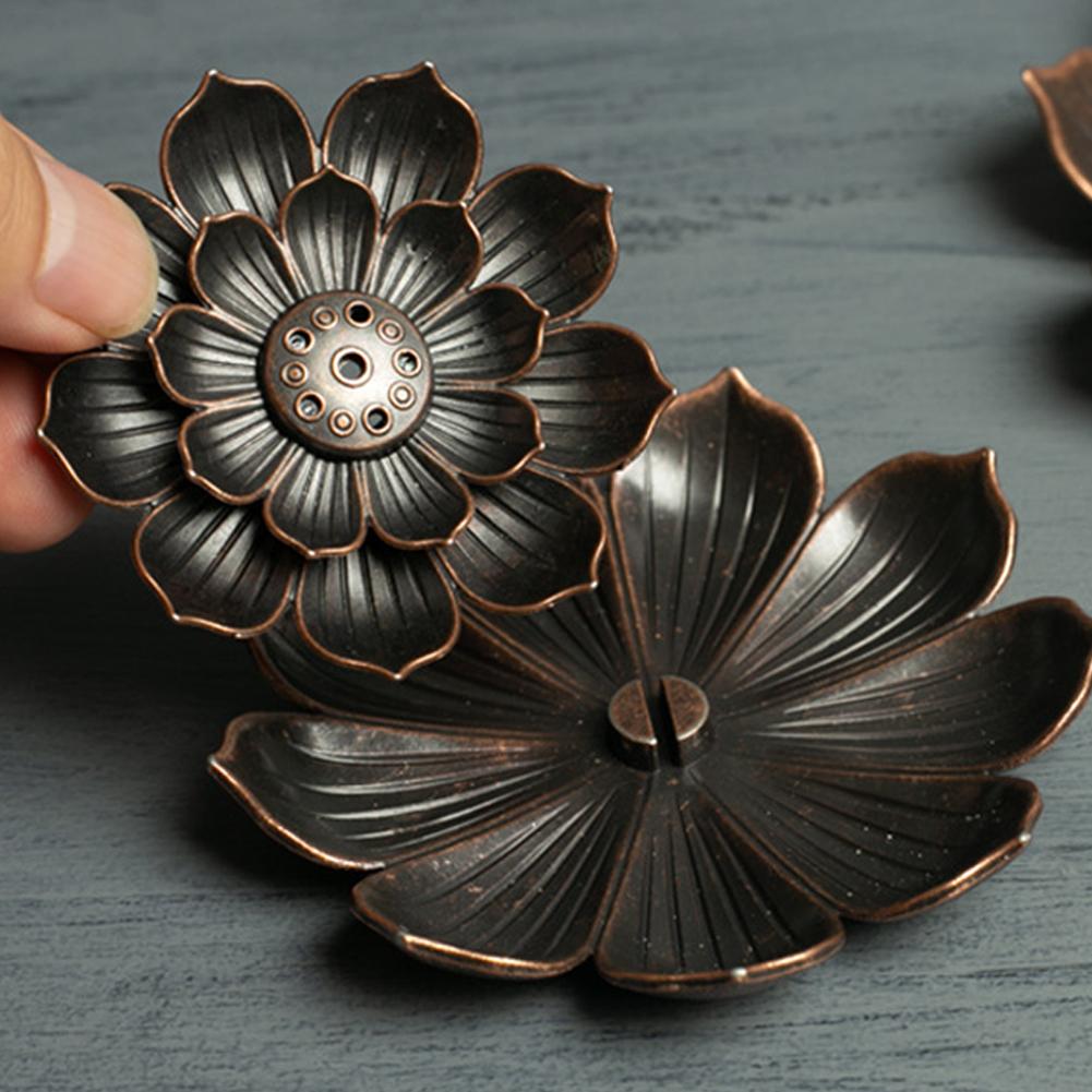 1PC New Alloy Incense Burner Stick Holder Plate Buddhism Lotus Censer Nasturtium Bronze Incense Burner