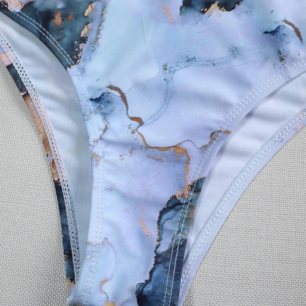 Damski Pasiasty Push Up Wysoko Wycięty Wysoki Stan Zestaw Bikini Dwuczęściowy Strój Kąpielowy