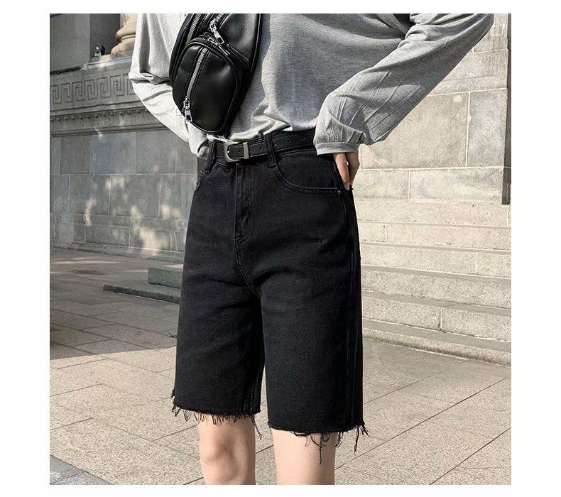 High-Waisted Petite Women s Loose Straight-Leg Shorts - 2026 Summer Trendy Hong Kong Style S чёрный